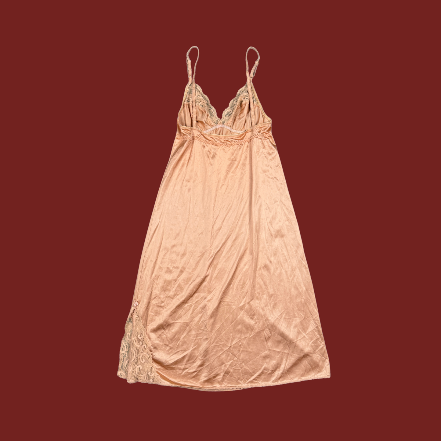 (S) Coral Lace Trim Midi Slip Dress