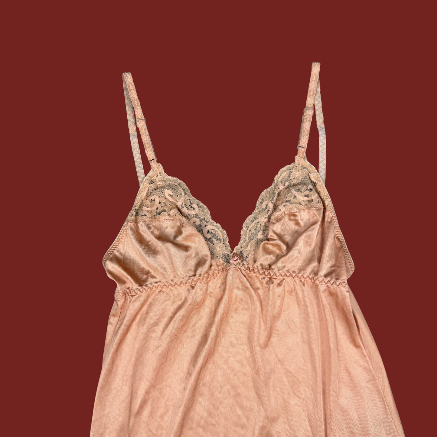 (S) Coral Lace Trim Midi Slip Dress
