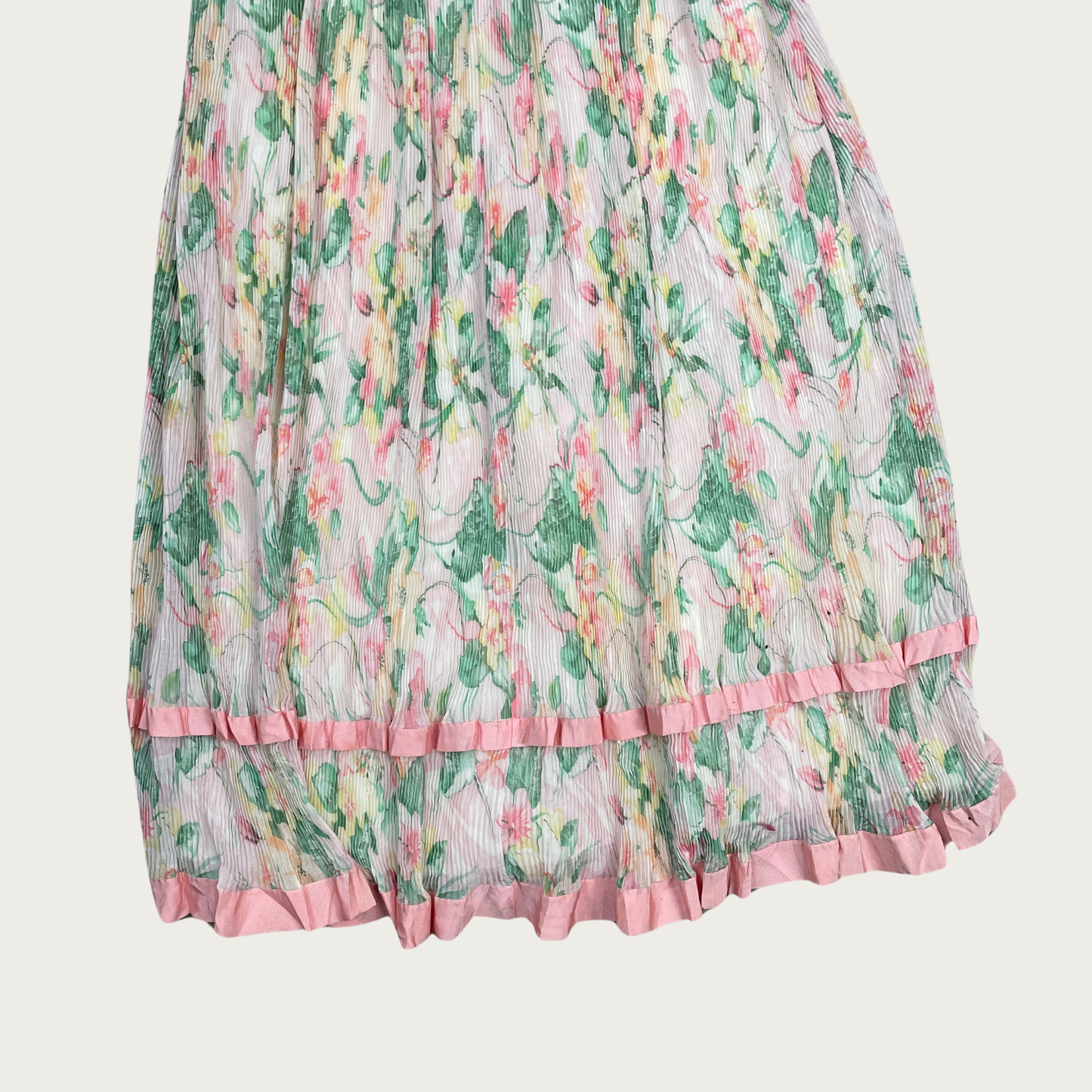 (S) 70s Georgette Pleat Floral Maxi Dress