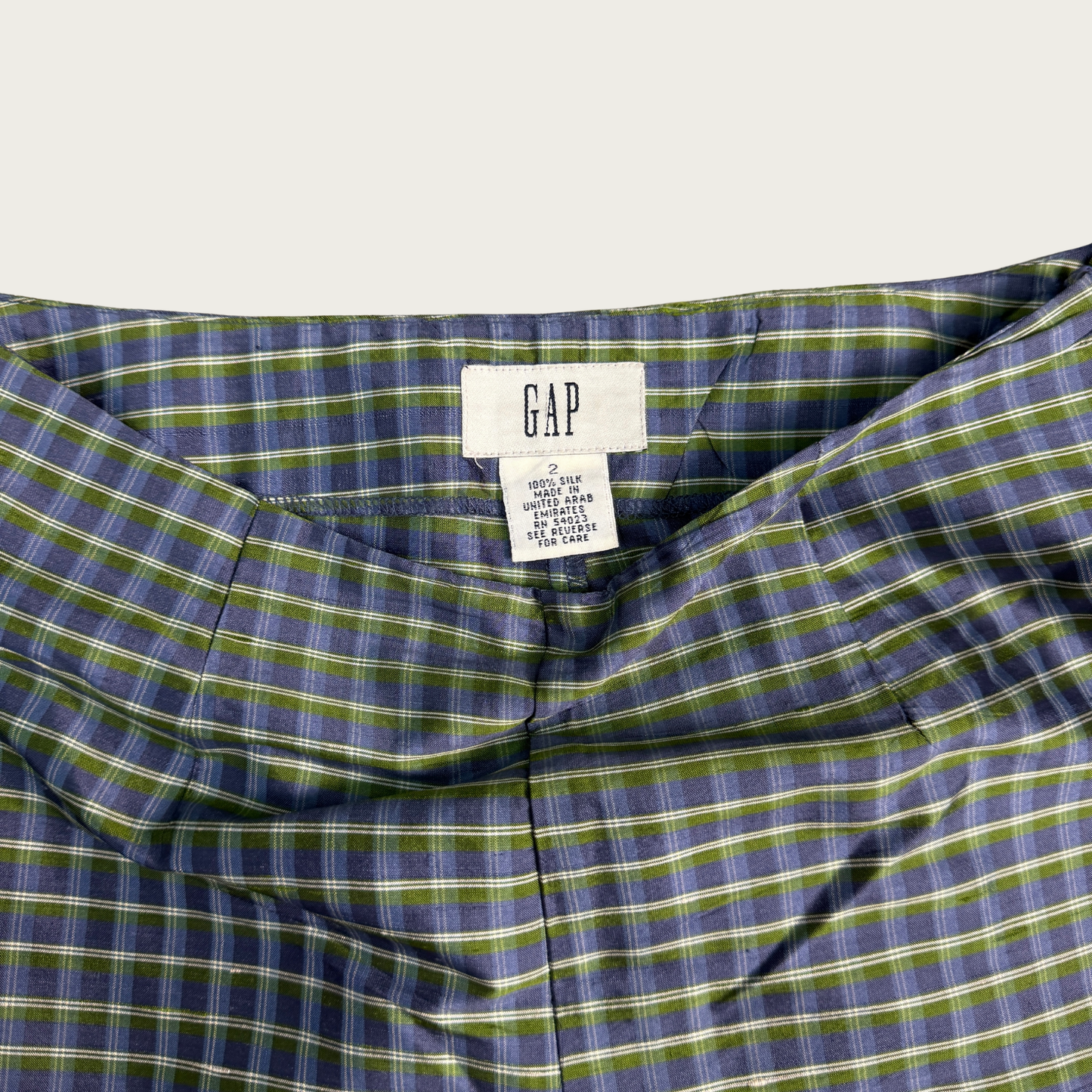 (25") Y2K Gap Green/Blue Plaid Silk Cropped Pants