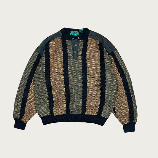 (L) Striped Henley Sweater