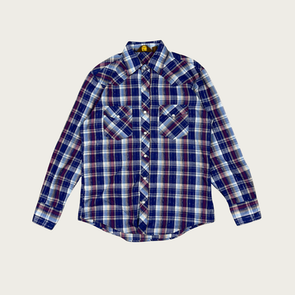 (M/L) 90s Blue/Silver Plaid Western Shirt