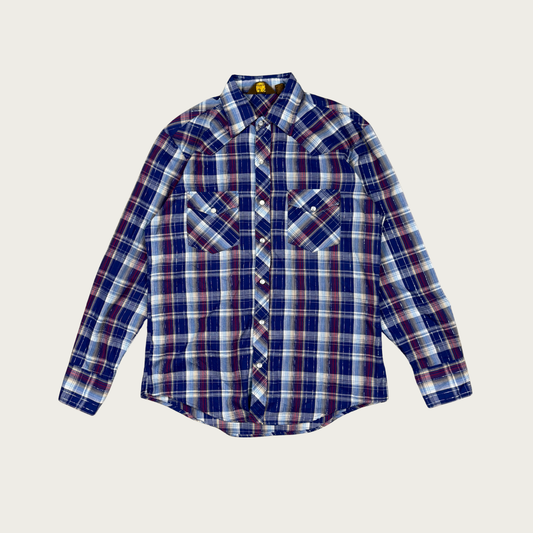 (M/L) 90s Blue/Silver Plaid Western Shirt