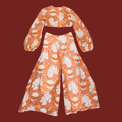 (M) 70s Orange/White Crop Top and Bell Bottom Set