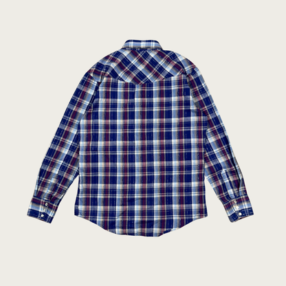 (M/L) 90s Blue/Silver Plaid Western Shirt