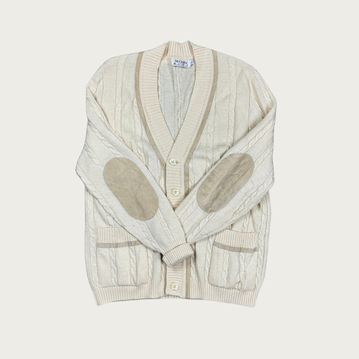 (L) Cream Cable Knit Cardigan