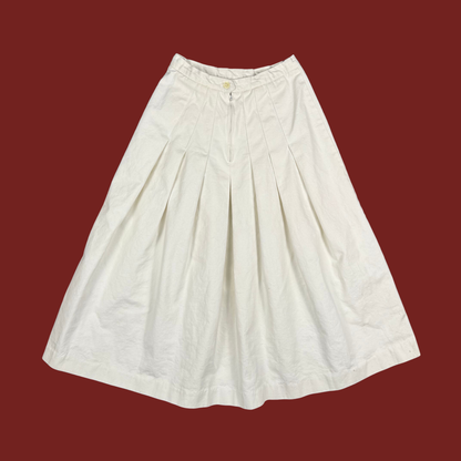 (25") White Denim Pleated Midi Skirt