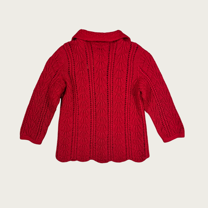(XS) Red Knit Scalloped Hem Cardigan
