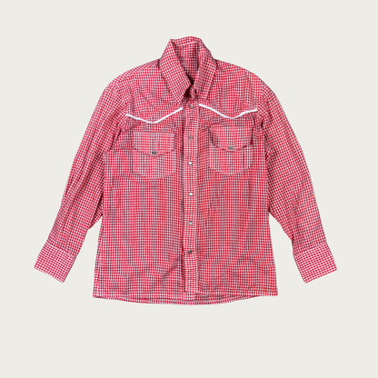 (M/L) 70s Red Gingham Western Snap Button Shirt