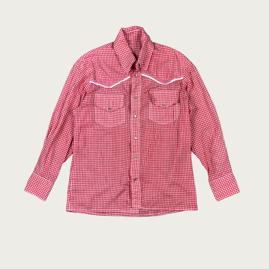(M/L) 70s Red Gingham Western Snap Button Shirt