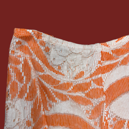 (M) 70s Orange/White Crop Top and Bell Bottom Set