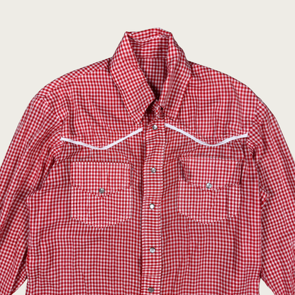 (M/L) 70s Red Gingham Western Snap Button Shirt