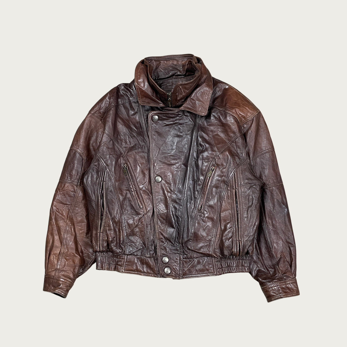 (M) Brown Leather Bomber Jacket