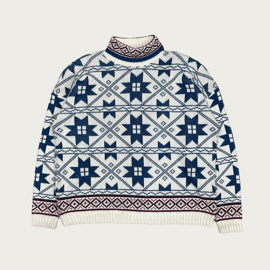 (L) Starburst Pattern Turtleneck Sweater