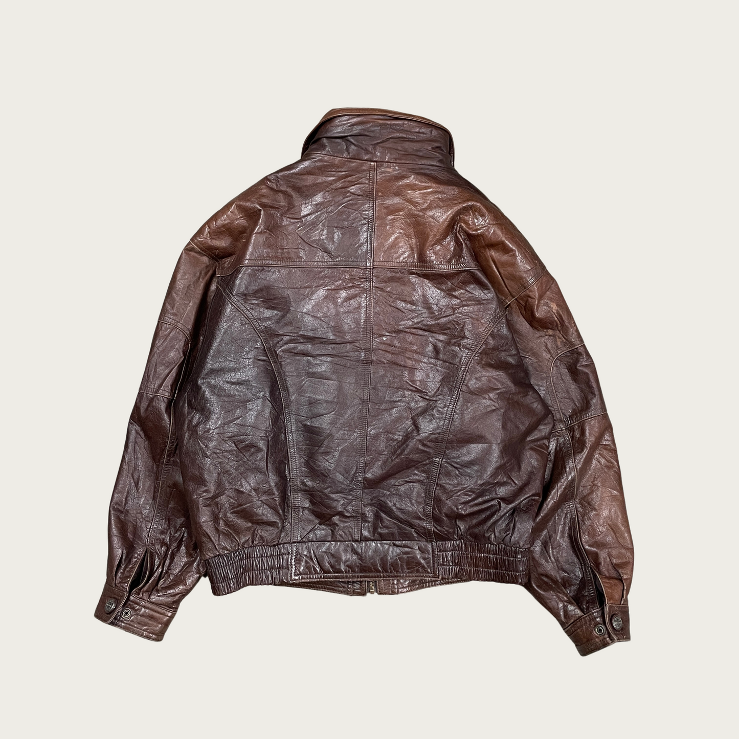 (M) Brown Leather Bomber Jacket