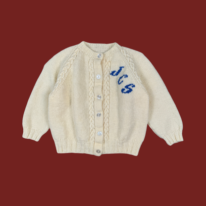 (XXS/XS) 60s Cream/Blue Initials Cardigan