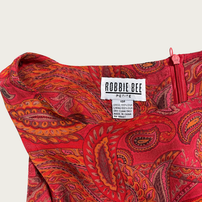 (M) Silk Red/Orange Paisley Print Mini Dress
