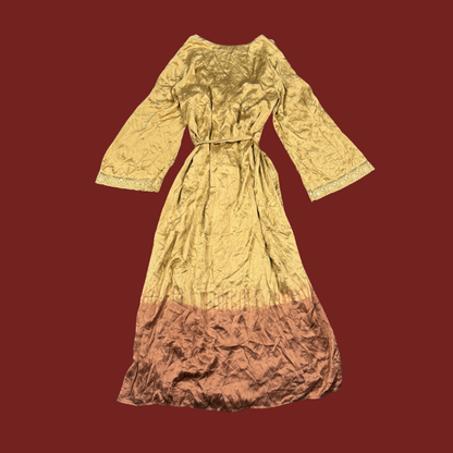 (L) Y2K Tan/Rust Silk Maxi Slip/Robe Set