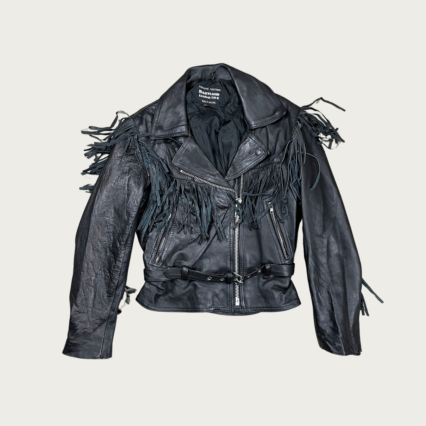 (S) Fringe Leather Motorcycle Jacket