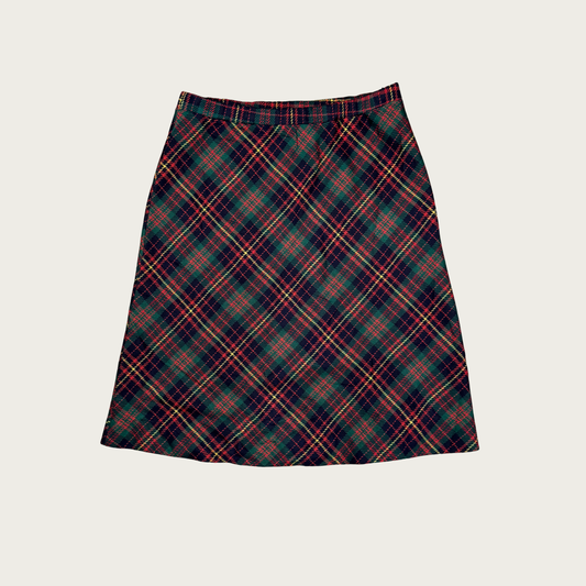 (L) 60s/70s Red/Green Plaid Midi Skirt