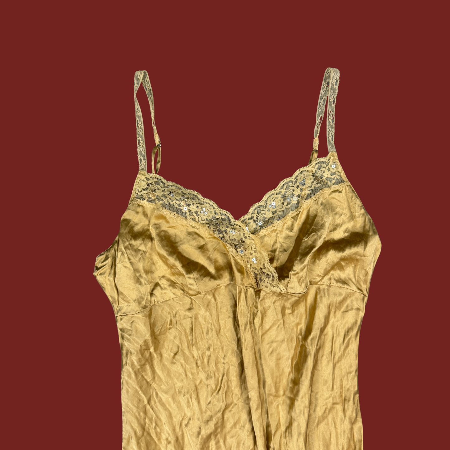 (L) Y2K Tan/Rust Silk Maxi Slip/Robe Set