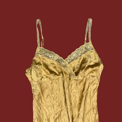 (L) Y2K Tan/Rust Silk Maxi Slip/Robe Set