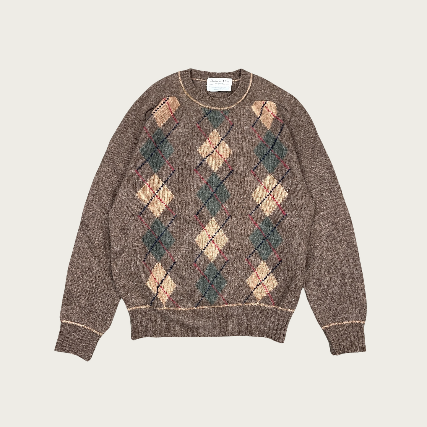 (L) Christian Dior Wool Argyle Sweater