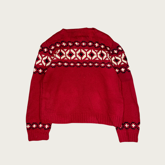 (L) Red Fair Isle Wool Sweater