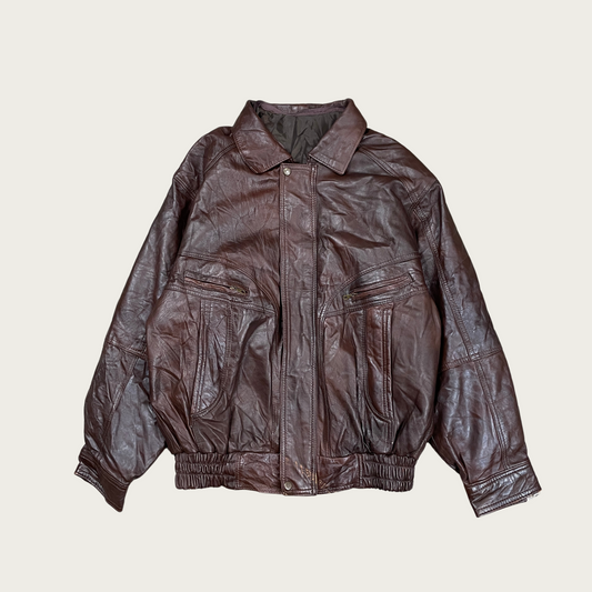 (M) Brown Leather Bomber Jacket