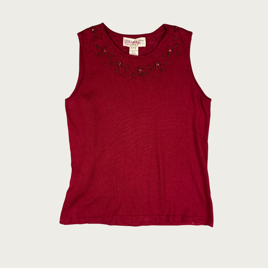 (M) 90s/Y2K Silk/Angora Red Beaded Knit Top