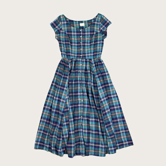 (L) Teal/Blue Plaid Button Up Maxi Dress