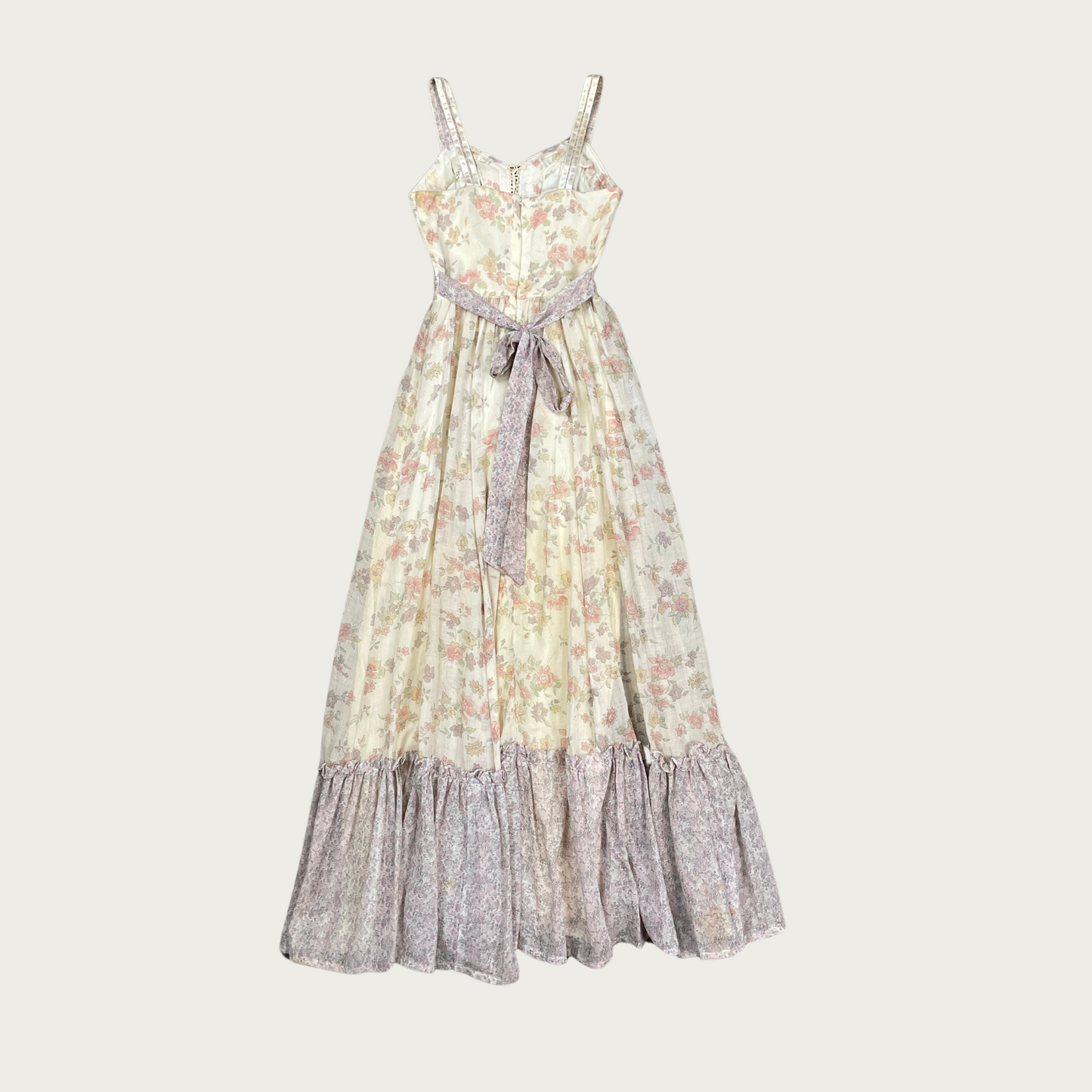 (S) 70s Gunne Sax Cream and Lilac Floral Sun Dress