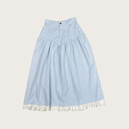 (26") 70s/80s Light Blue Eyelet Trim Midi Skirt