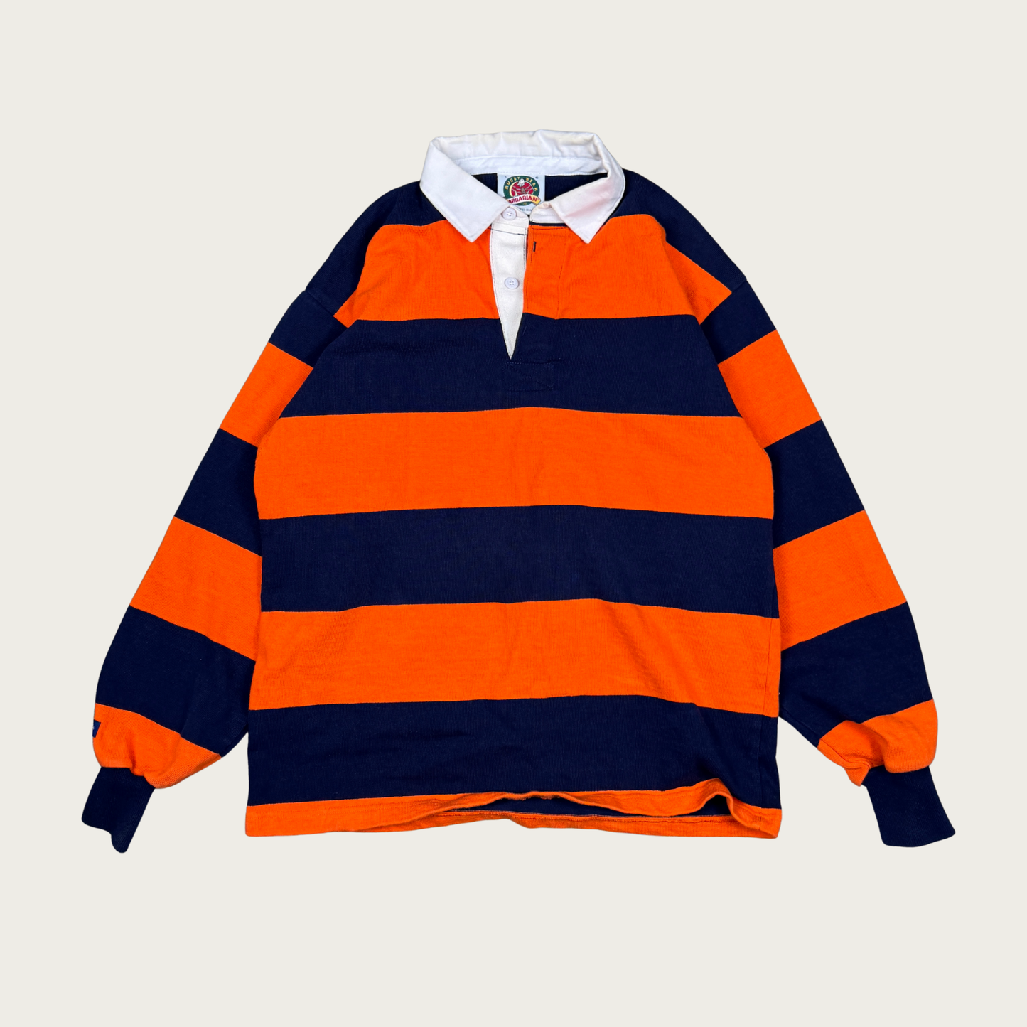 (L) 90s Orange/Navy Rugby Shirt