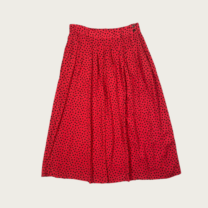 (32") Red and Black Polka Dot Midi Skirt