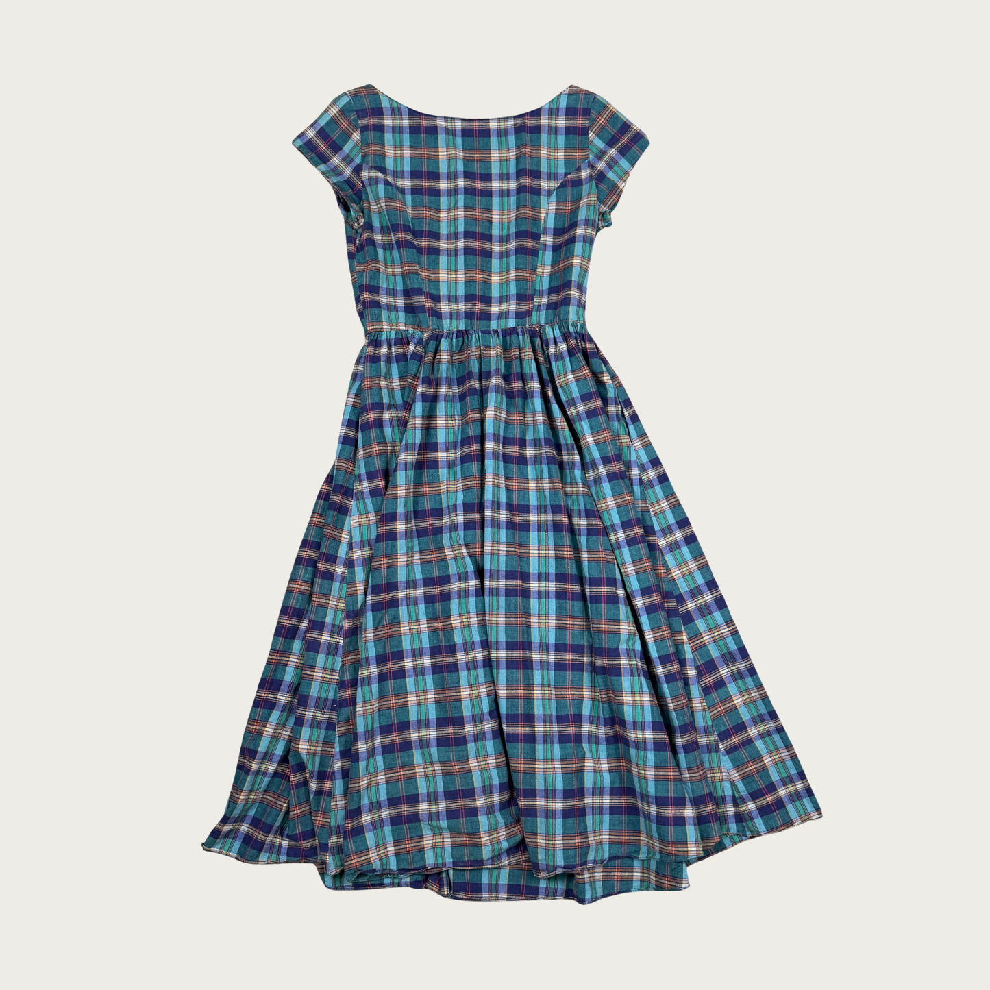 (L) Teal/Blue Plaid Button Up Maxi Dress