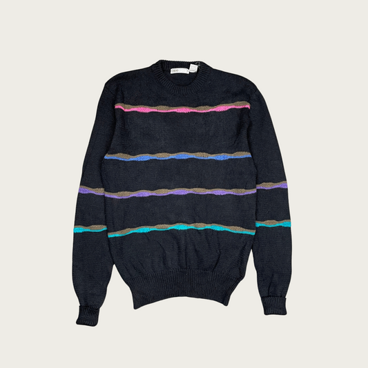 (L) Multicolor Striped Black Sweater