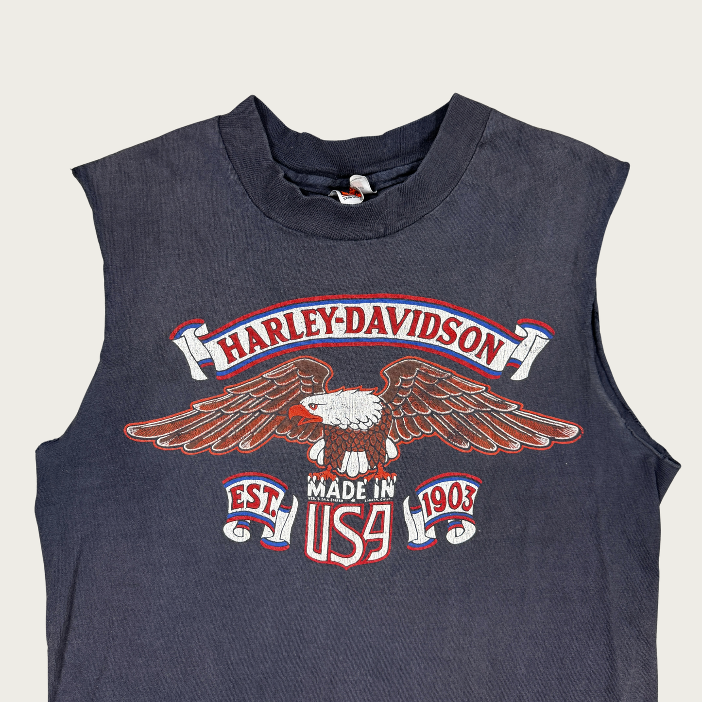 (S) 80s Harley Davidson Pasadena Eagle Muscle Tee