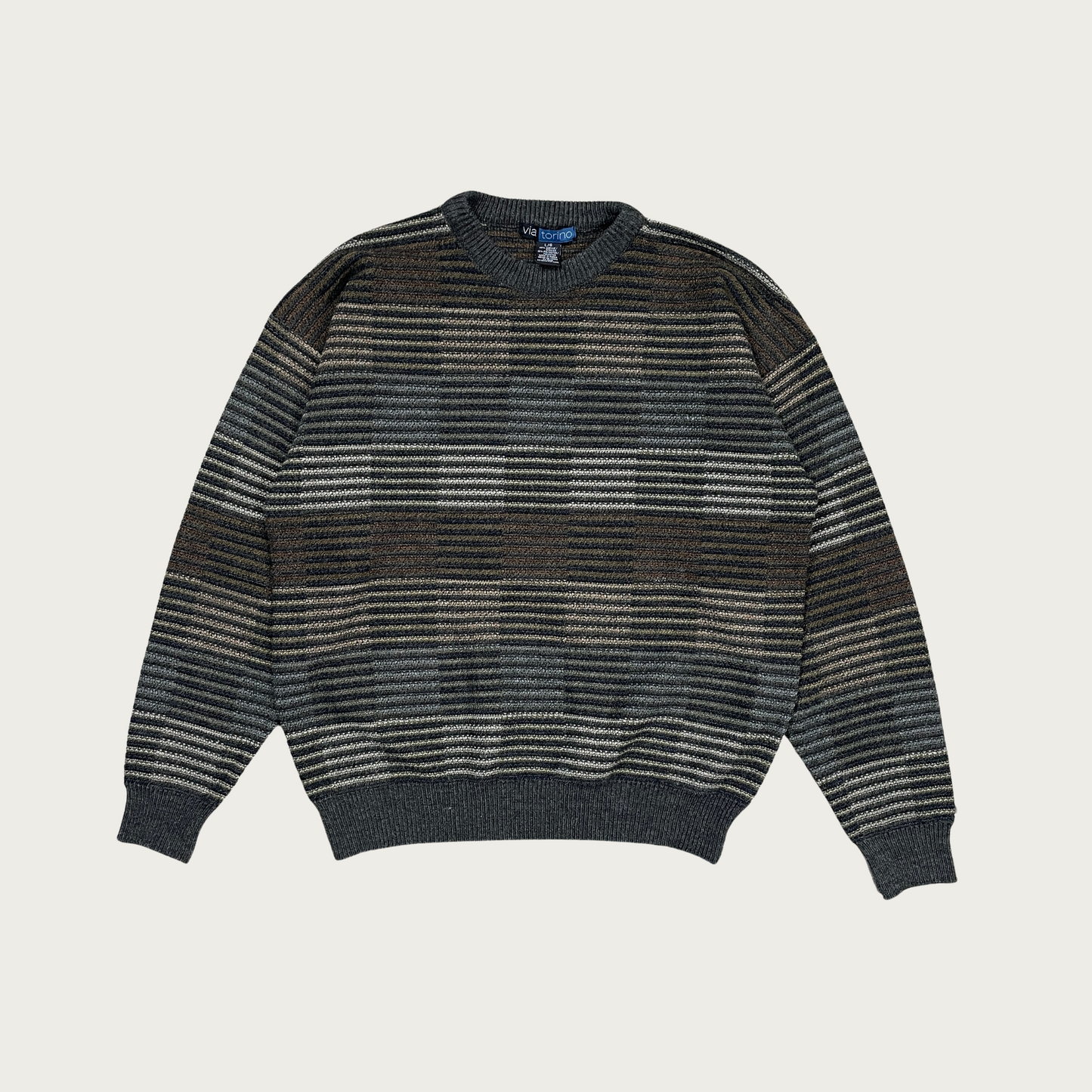 (L) Striped Checker Pattern Sweater