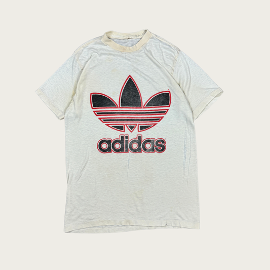 (L) 80s Paper Thin Distressed Adidas Trefoil Tee