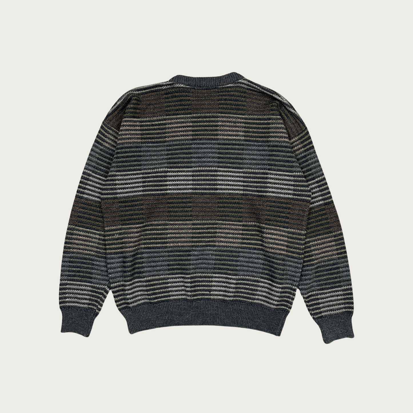 (L) Striped Checker Pattern Sweater