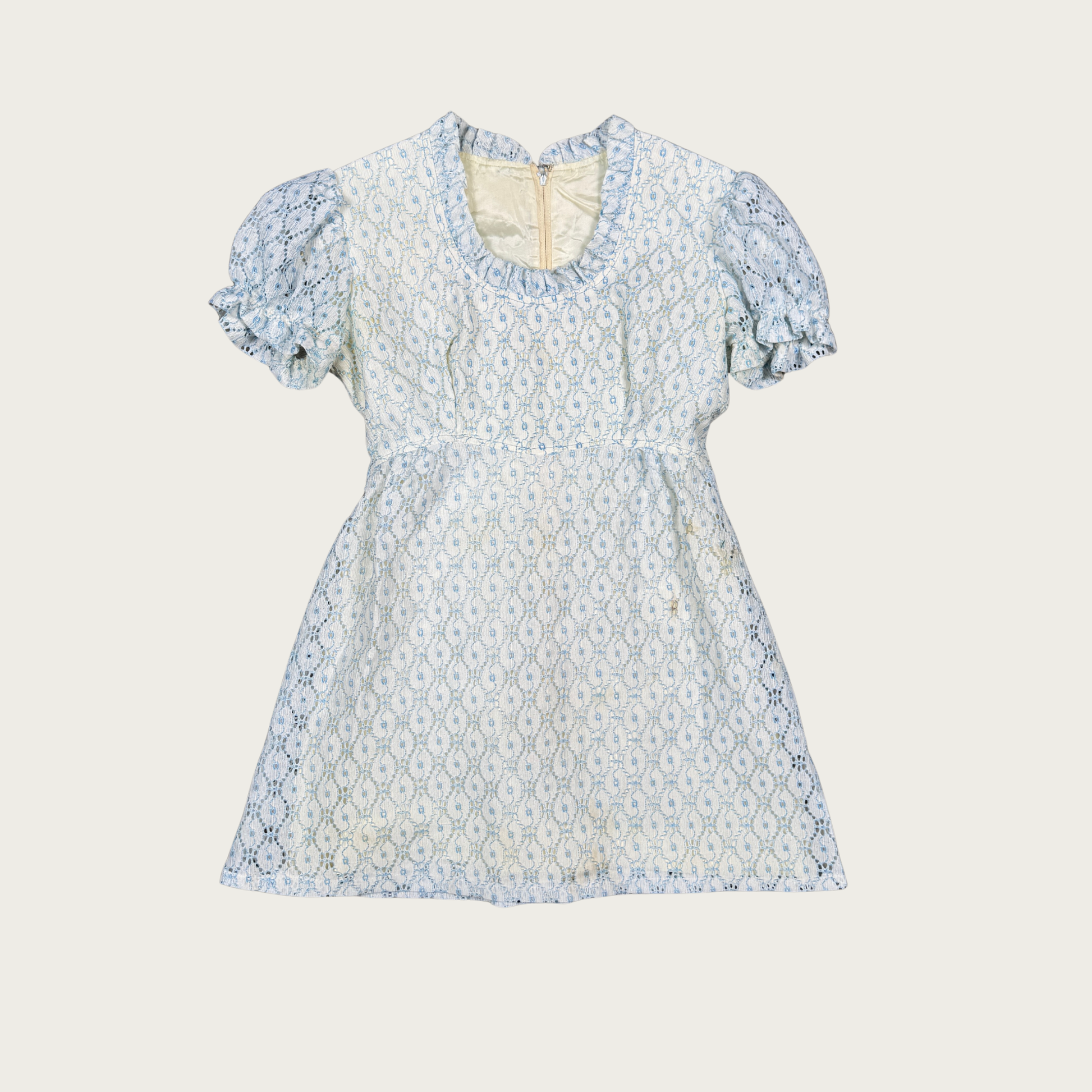 (XS/S) Custom Reworked 50s/60s Blue/White Puff Sleeve Mini Dress