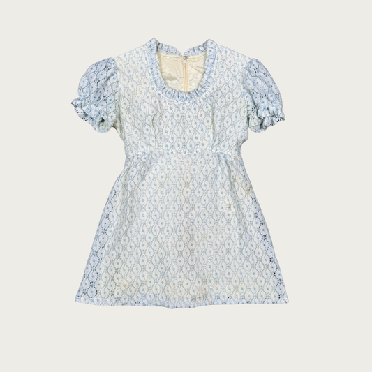 (XS/S) Custom Reworked 50s/60s Blue/White Puff Sleeve Mini Dress