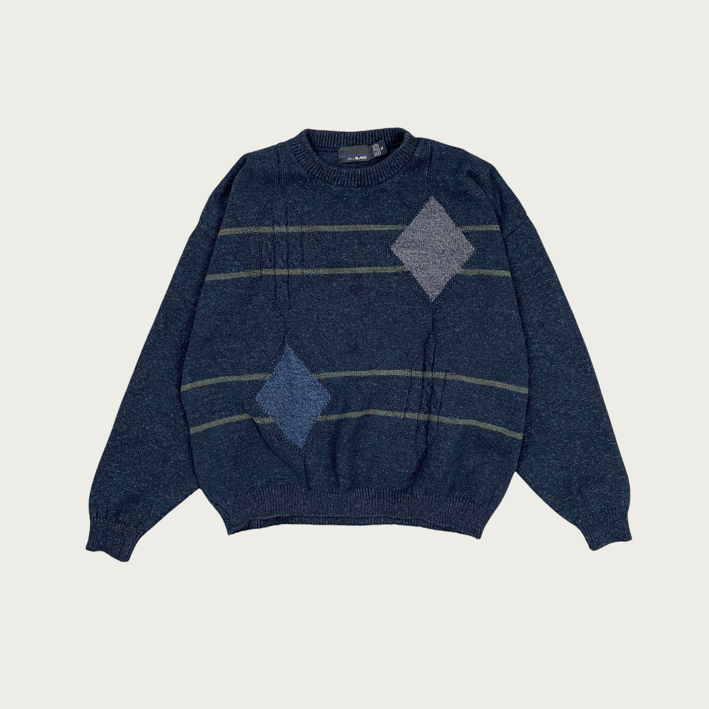 (XL) Argyle Striped Navy Blue Sweater