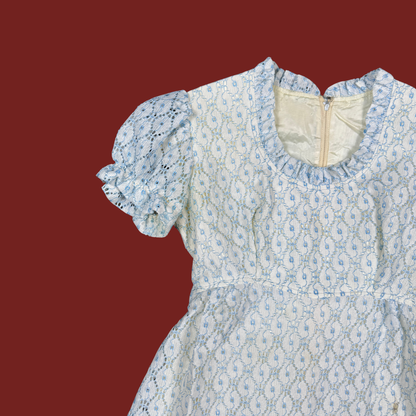 (XS/S) Custom Reworked 50s/60s Blue/White Puff Sleeve Mini Dress