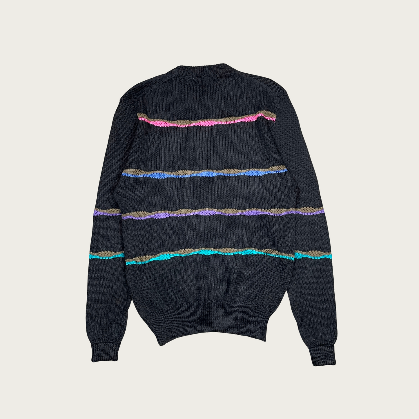 (L) Multicolor Striped Black Sweater