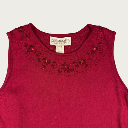 (M) 90s/Y2K Silk/Angora Red Beaded Knit Top