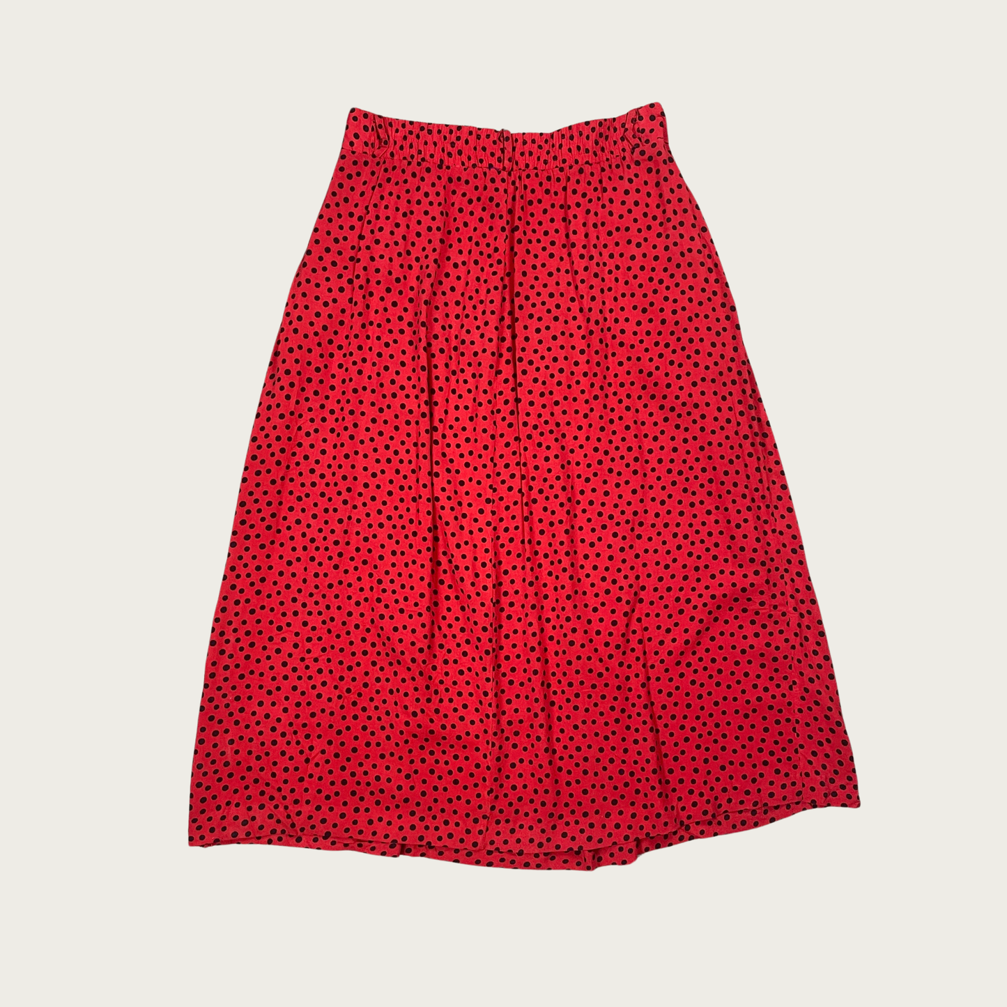 (32") Red and Black Polka Dot Midi Skirt