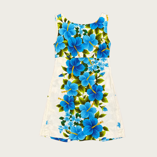 (S) 60s/70s Blue/White Hawaiian Mini Dress