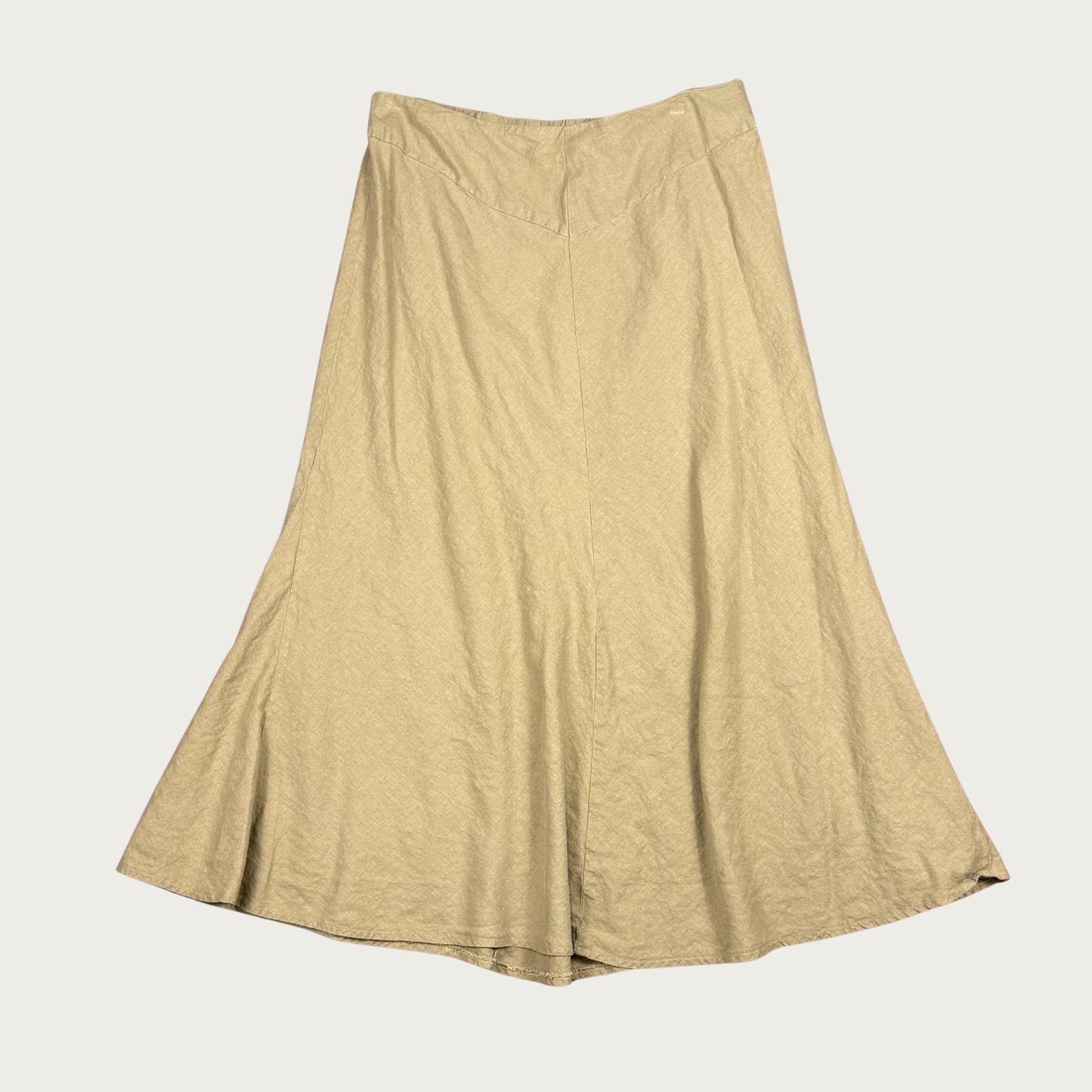 (M) Tan Linen Blend Midi Skirt
